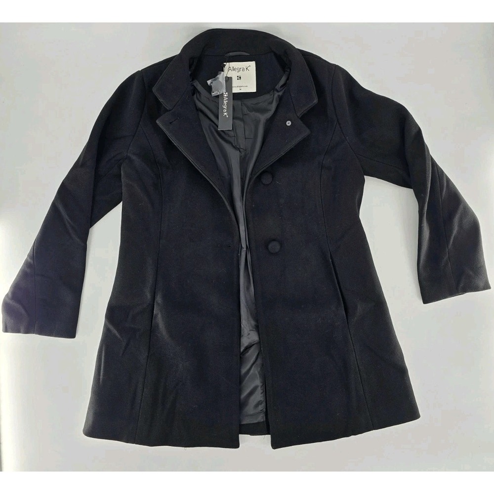 Allegra K - Women's - Pea Coat - Double Breasted -‎ Color: Void Black  - Size M